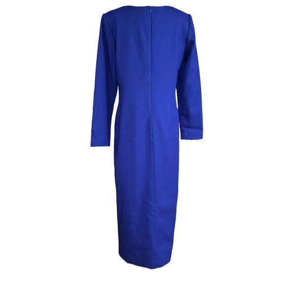 VTG 90s J.G. Hook Wool Shift Dress Royal Blue Long Sleeve Preppy Academia Size12 - Picture 6 of 12